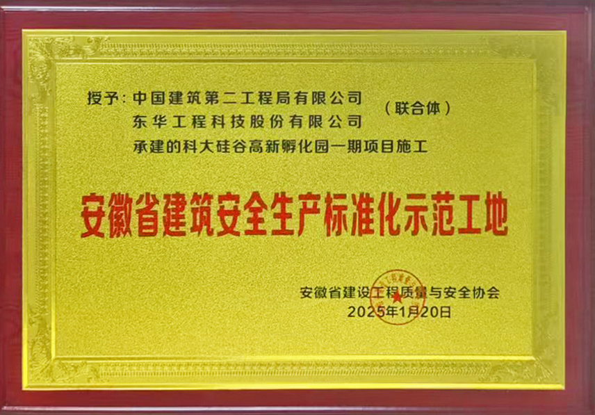 中國(guó)化學(xué)東華公司科大硅谷高新孵化園一期項(xiàng)目獲評(píng)安徽省建筑安全生產(chǎn)標(biāo)準(zhǔn)化工地